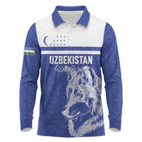 Custom Uzbekistan Football 2026 Long Sleeve Polo Shirt White Wolves Rising