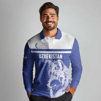 Custom Uzbekistan Football 2026 Long Sleeve Polo Shirt White Wolves Rising