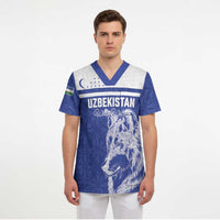 Custom Uzbekistan Football 2026 Scrub Top White Wolves Rising