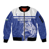 Custom Uzbekistan Football 2026 Sleeve Zip Bomber Jacket White Wolves Rising