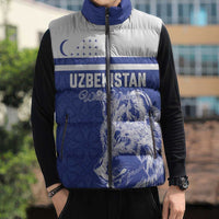 Custom Uzbekistan Football 2026 Sleeveless Puffer Jacket White Wolves Rising