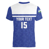 Custom Uzbekistan Football 2026 Women V-Neck T-Shirt White Wolves Rising