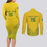 Custom Rwanda Football Couples Matching Long Sleeve Bodycon Dress and Long Sleeve Button Shirt Amavubi Oyeee!