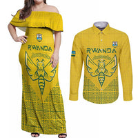 Custom Rwanda Football Couples Matching Off Shoulder Maxi Dress and Long Sleeve Button Shirt Amavubi Oyeee!