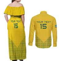 Custom Rwanda Football Couples Matching Off Shoulder Maxi Dress and Long Sleeve Button Shirt Amavubi Oyeee!