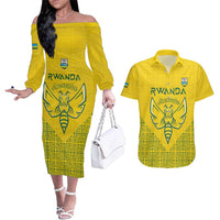 Custom Rwanda Football Couples Matching Off The Shoulder Long Sleeve Dress and Hawaiian Shirt Amavubi Oyeee!