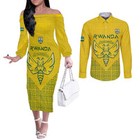Custom Rwanda Football Couples Matching Off The Shoulder Long Sleeve Dress and Long Sleeve Button Shirt Amavubi Oyeee!