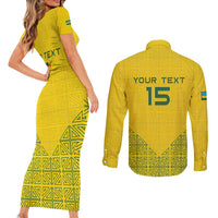 Custom Rwanda Football Couples Matching Short Sleeve Bodycon Dress and Long Sleeve Button Shirt Amavubi Oyeee!