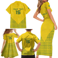 Custom Rwanda Football Family Matching Short Sleeve Bodycon Dress and Hawaiian Shirt Amavubi Oyeee!