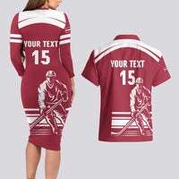 Custom Latvia Hockey Couples Matching Long Sleeve Bodycon Dress and Hawaiian Shirt Latvija Latvija