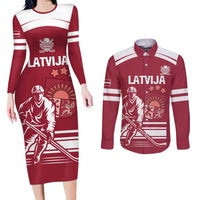 Custom Latvia Hockey Couples Matching Long Sleeve Bodycon Dress and Long Sleeve Button Shirt Latvija Latvija