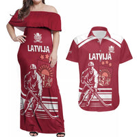 Custom Latvia Hockey Couples Matching Off Shoulder Maxi Dress and Hawaiian Shirt Latvija Latvija