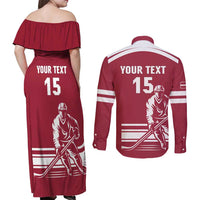 Custom Latvia Hockey Couples Matching Off Shoulder Maxi Dress and Long Sleeve Button Shirt Latvija Latvija