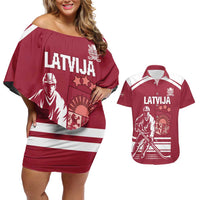 Custom Latvia Hockey Couples Matching Off Shoulder Short Dress and Hawaiian Shirt Latvija Latvija