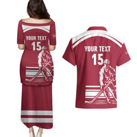 Custom Latvia Hockey Couples Matching Puletasi and Hawaiian Shirt Latvija Latvija