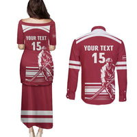 Custom Latvia Hockey Couples Matching Puletasi and Long Sleeve Button Shirt Latvija Latvija