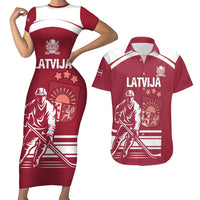 Custom Latvia Hockey Couples Matching Short Sleeve Bodycon Dress and Hawaiian Shirt Latvija Latvija
