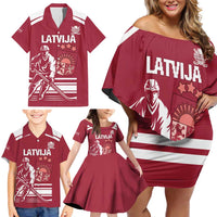 Custom Latvia Hockey Family Matching Off Shoulder Short Dress and Hawaiian Shirt Latvija Latvija