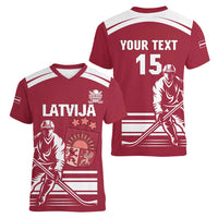 Custom Latvia Hockey Women V-Neck T-Shirt Latvija Latvija