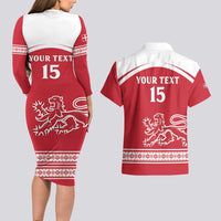 Custom Denmark Hockey Couples Matching Long Sleeve Bodycon Dress and Hawaiian Shirt Come On Danish Lions