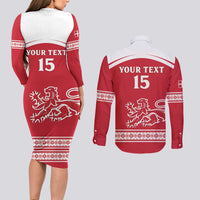 Custom Denmark Hockey Couples Matching Long Sleeve Bodycon Dress and Long Sleeve Button Shirt Come On Danish Lions
