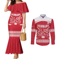 Custom Denmark Hockey Couples Matching Mermaid Dress and Long Sleeve Button Shirt Come On Danish Lions