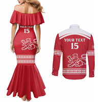 Custom Denmark Hockey Couples Matching Mermaid Dress and Long Sleeve Button Shirt Come On Danish Lions