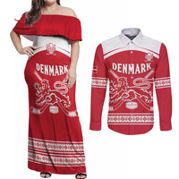 Custom Denmark Hockey Couples Matching Off Shoulder Maxi Dress and Long Sleeve Button Shirt Come On Danish Lions