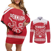 Custom Denmark Hockey Couples Matching Off Shoulder Short Dress and Long Sleeve Button Shirt Come On Danish Lions