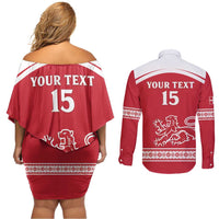 Custom Denmark Hockey Couples Matching Off Shoulder Short Dress and Long Sleeve Button Shirt Come On Danish Lions