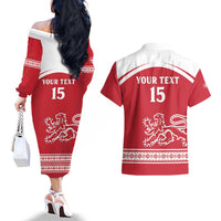 Custom Denmark Hockey Couples Matching Off The Shoulder Long Sleeve Dress and Hawaiian Shirt Come On Danish Lions