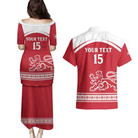 Custom Denmark Hockey Couples Matching Puletasi and Hawaiian Shirt Come On Danish Lions