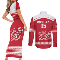 Custom Denmark Hockey Couples Matching Short Sleeve Bodycon Dress and Long Sleeve Button Shirt Come On Danish Lions