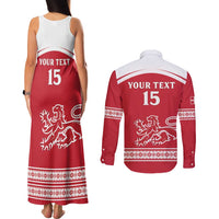 Custom Denmark Hockey Couples Matching Tank Maxi Dress and Long Sleeve Button Shirt Come On Danish Lions