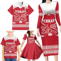 Custom Denmark Hockey Family Matching Long Sleeve Bodycon Dress and Hawaiian Shirt Come On Danish Lions