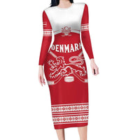 Custom Denmark Hockey Family Matching Long Sleeve Bodycon Dress and Hawaiian Shirt Come On Danish Lions