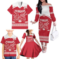 Custom Denmark Hockey Family Matching Off The Shoulder Long Sleeve Dress and Hawaiian Shirt Come On Danish Lions