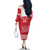 Custom Denmark Hockey Family Matching Off The Shoulder Long Sleeve Dress and Hawaiian Shirt Come On Danish Lions