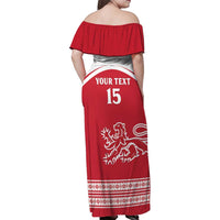 Custom Denmark Hockey Family Matching Off Shoulder Maxi Dress and Hawaiian Shirt Come On Danish Lions