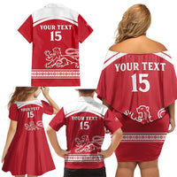 Custom Denmark Hockey Family Matching Off Shoulder Short Dress and Hawaiian Shirt Come On Danish Lions