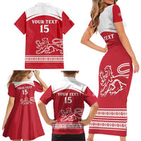 Custom Denmark Hockey Family Matching Short Sleeve Bodycon Dress and Hawaiian Shirt Come On Danish Lions