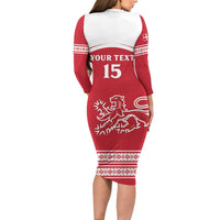 Custom Denmark Hockey Long Sleeve Bodycon Dress Come On Danish Lions
