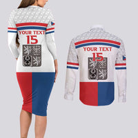 Custom Czech Hockey Couples Matching Long Sleeve Bodycon Dress and Long Sleeve Button Shirt Go Cesko