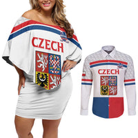 Custom Czech Hockey Couples Matching Off Shoulder Short Dress and Long Sleeve Button Shirt Go Cesko