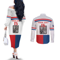 Custom Czech Hockey Couples Matching Off The Shoulder Long Sleeve Dress and Long Sleeve Button Shirt Go Cesko