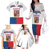 Custom Czech Hockey Family Matching Off The Shoulder Long Sleeve Dress and Hawaiian Shirt Go Cesko