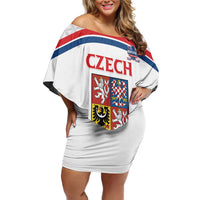 Custom Czech Hockey Family Matching Off Shoulder Short Dress and Hawaiian Shirt Go Cesko