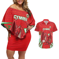 Wales Rugby Custom Couples Matching Off Shoulder Short Dress and Hawaiian Shirt Dragon Scales Style - Wonder Print Shop