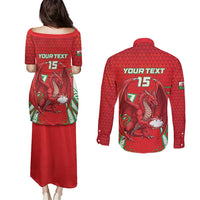 Wales Rugby Custom Couples Matching Puletasi and Long Sleeve Button Shirt Dragon Scales Style - Wonder Print Shop