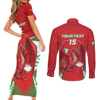 Wales Rugby Custom Couples Matching Short Sleeve Bodycon Dress and Long Sleeve Button Shirt Dragon Scales Style - Wonder Print Shop
